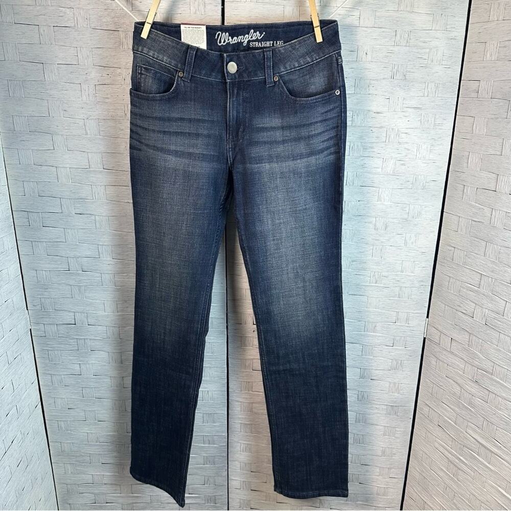 Wrangler Women's Adjustable Waist Dark Denim straight Jeans, southwestern casual
